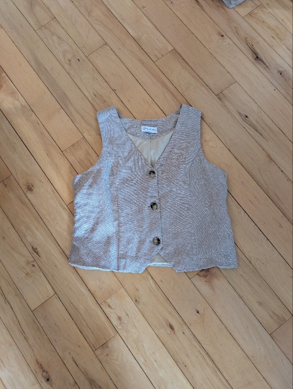 Textured Neutral Button Front Vest